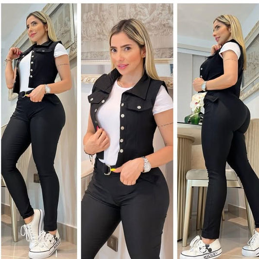CONJUNTO 4 PIEZAS - BLUSA,CHALECO,PANTALON, CORREA